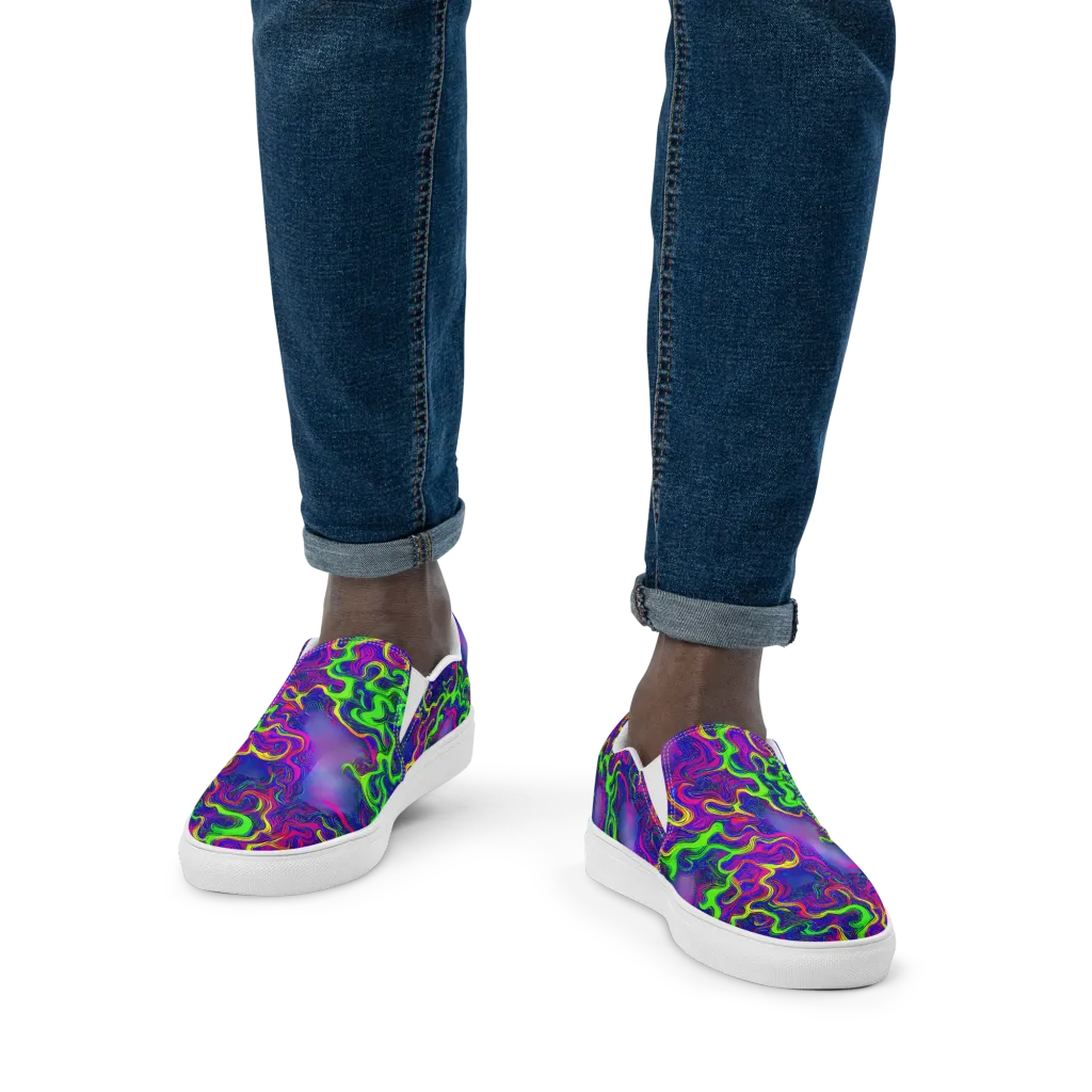 Electric Ribbons on Men's Slip-On Canvas Shoes — Front
