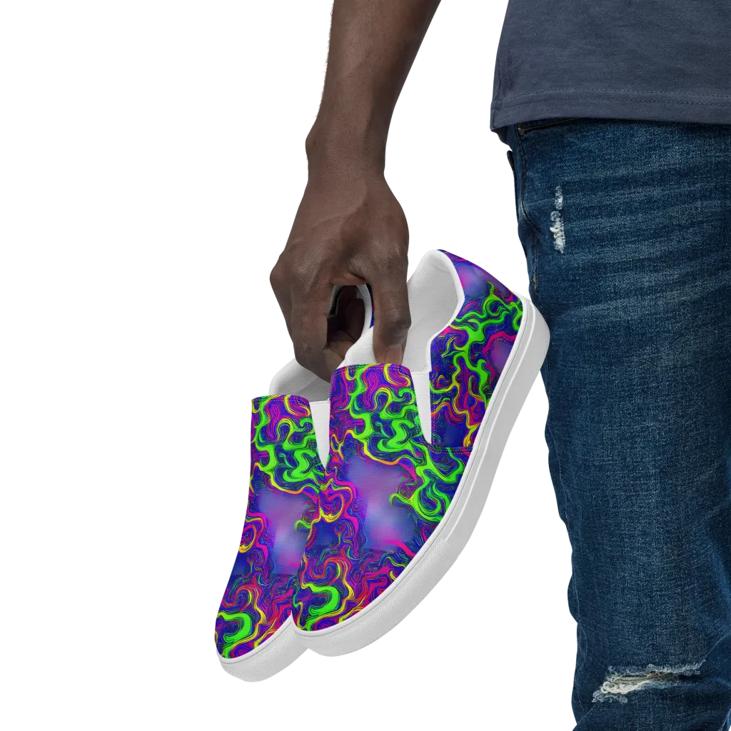 Electric Ribbons on Men's Slip-On Canvas Shoes — Left Front