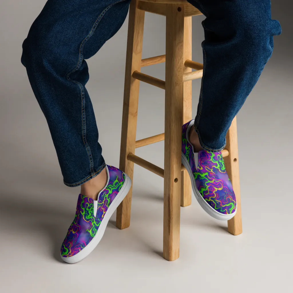 Electric Ribbons on Men's Slip-On Canvas Shoes — Front