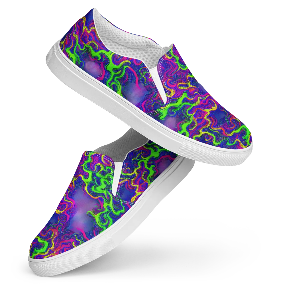 Electric Ribbons on Women's Slip-On Canvas Shoes — Front