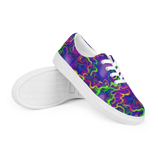 Electric Ribbons on a Men's Lace-Up Canvas Shoes