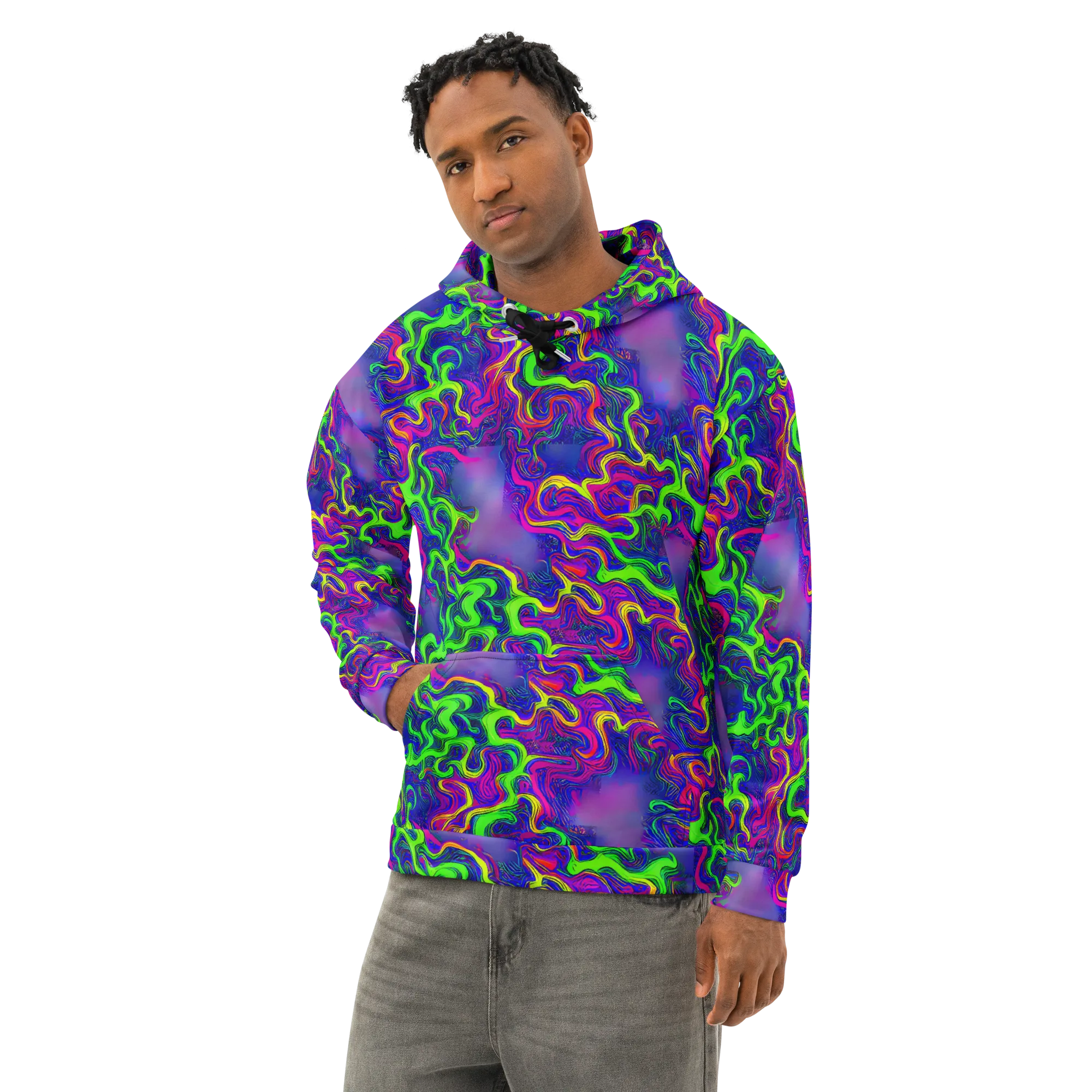Electric Ribbons on Cotton Hoodie — Left Front
