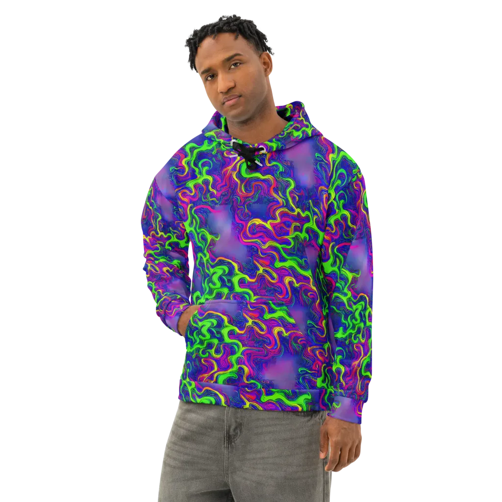Electric Ribbons on Cotton Hoodie — Left Front
