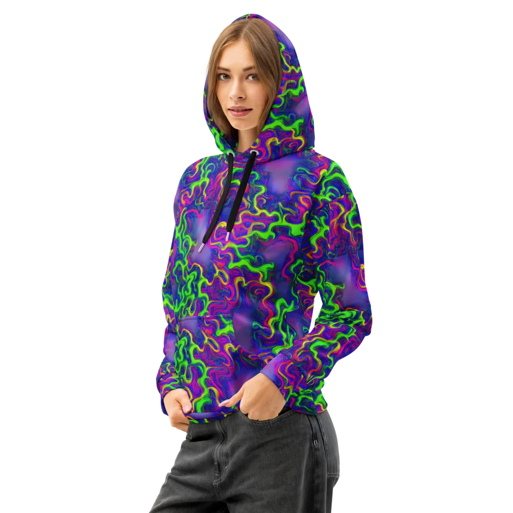 Electric Ribbons on Cotton Hoodie — Left Front