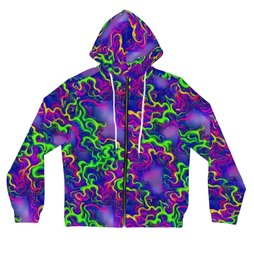 Electric Ribbons on a Women's Full-Zip Hoodie