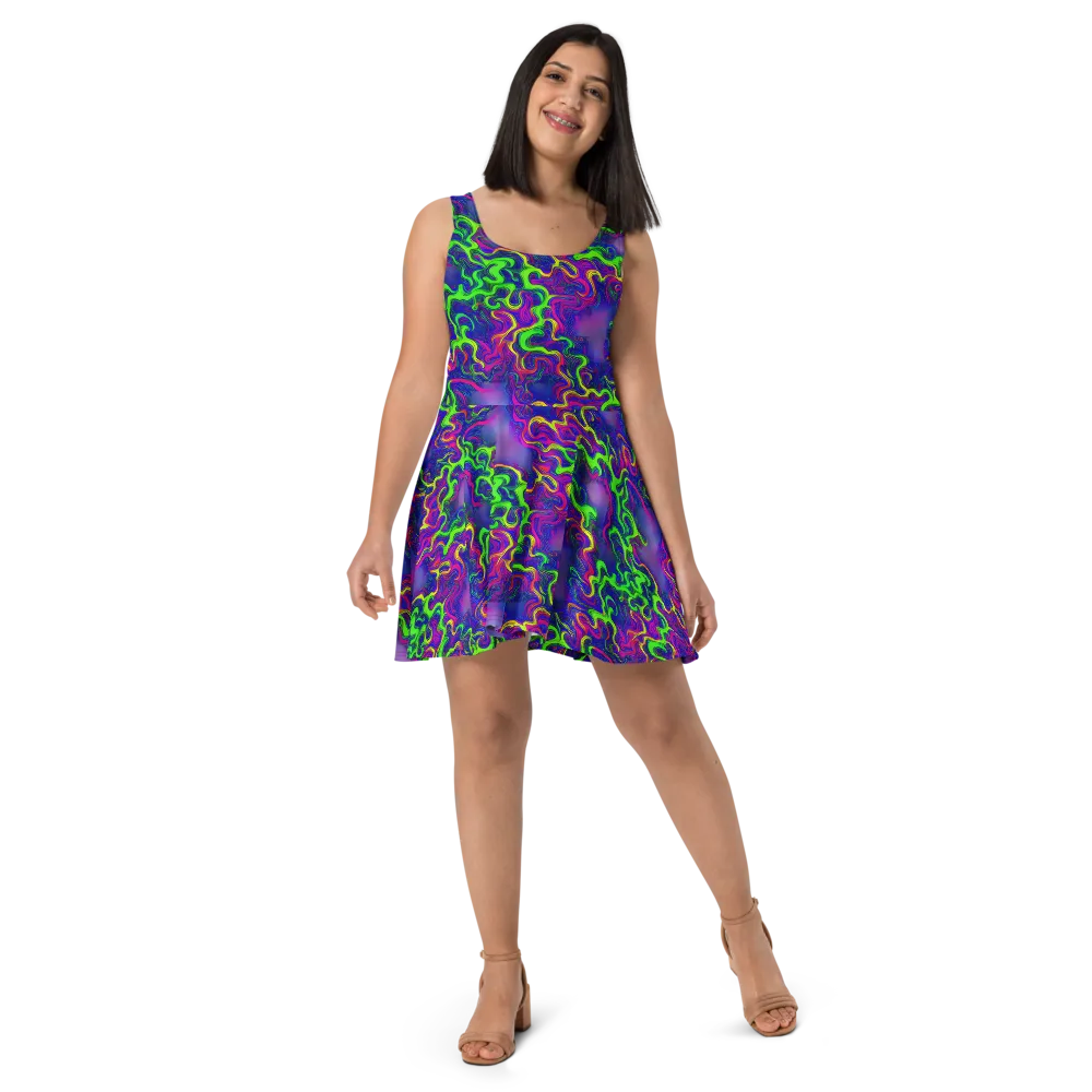 Electric Ribbons on Skater Dress — Front