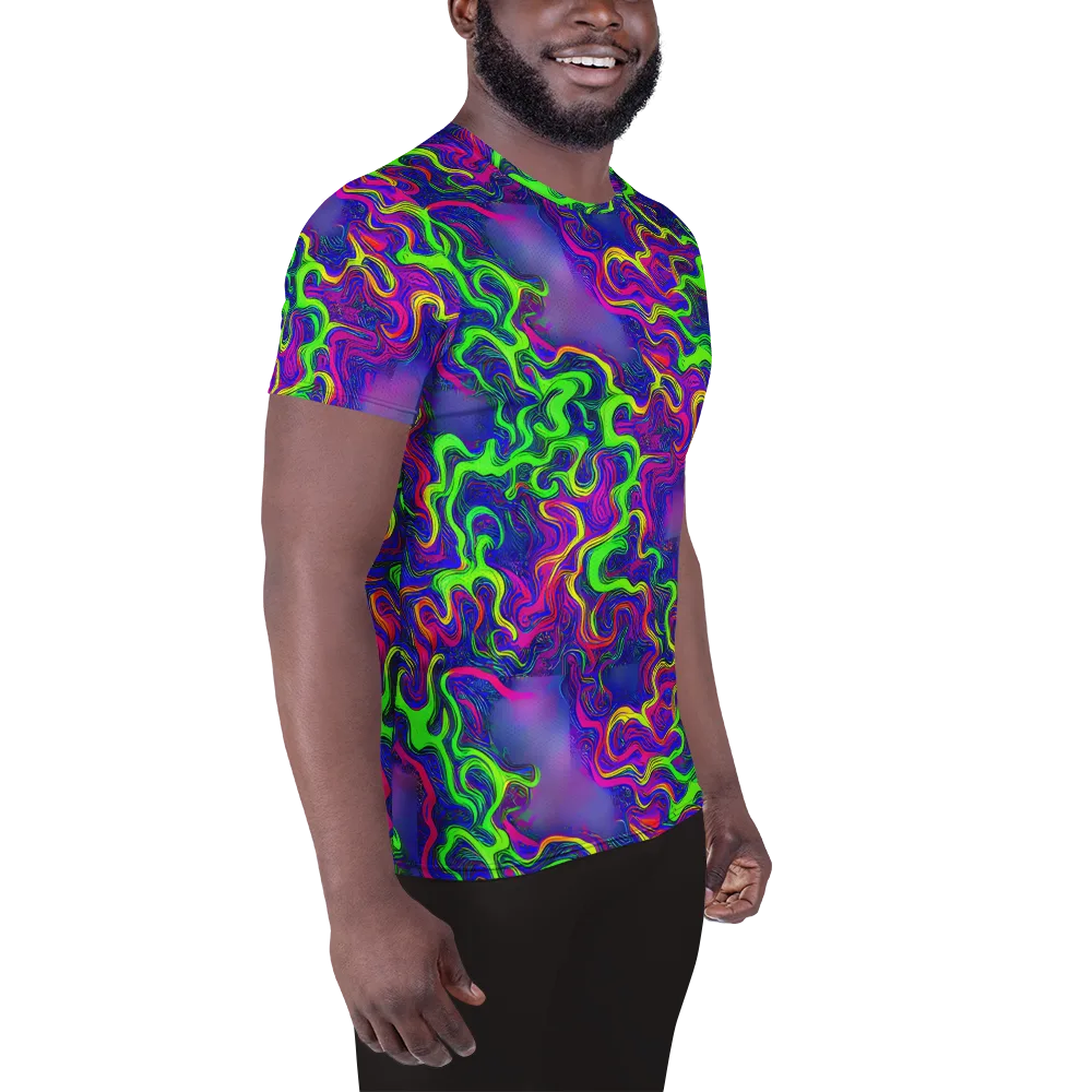 Electric Ribbons on Men's Athletic T-Shirt — Right