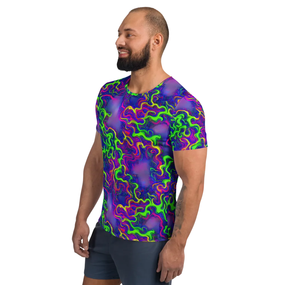 Electric Ribbons on Men's Athletic T-Shirt — Left
