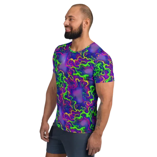 Electric Ribbons on a Men's Athletic T-Shirt