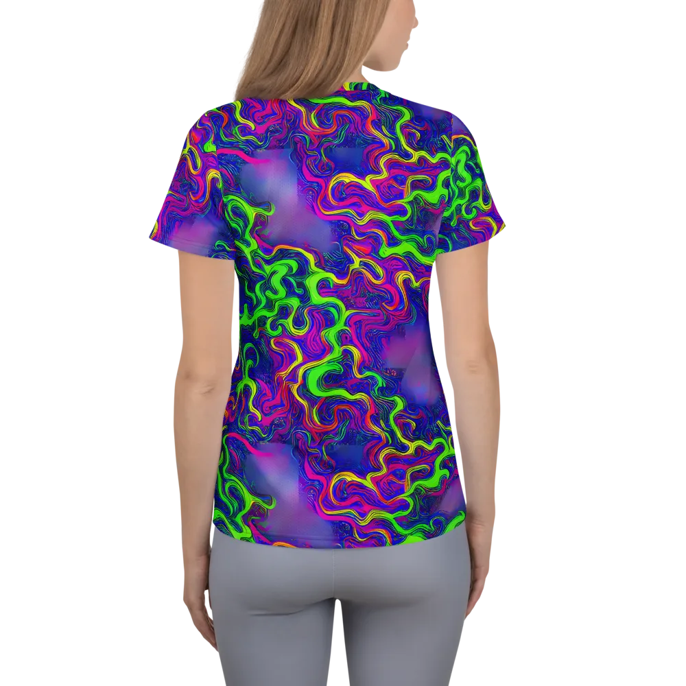 Electric Ribbons on Women's Athletic T-Shirt — Back