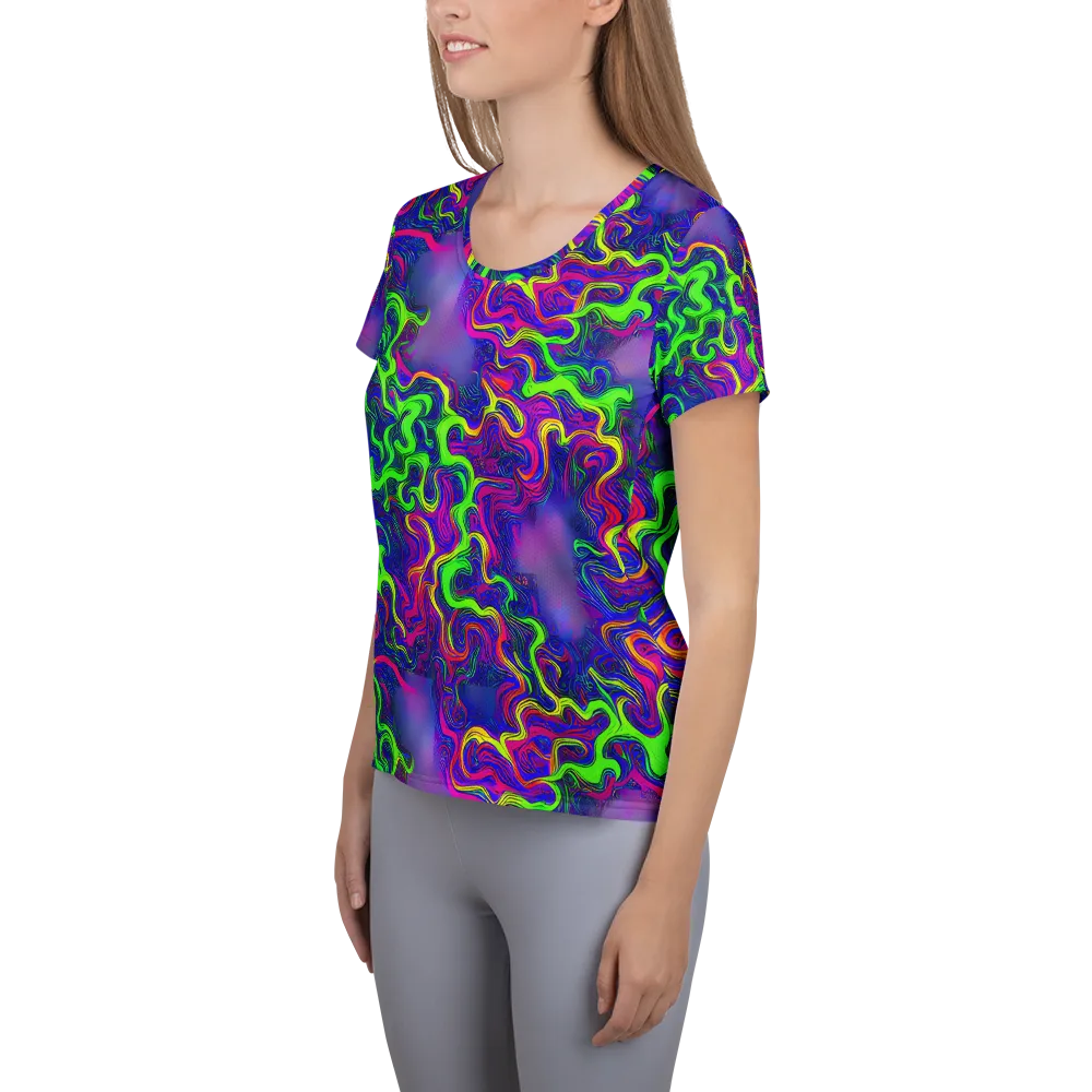 Electric Ribbons on Women's Athletic T-Shirt — Left
