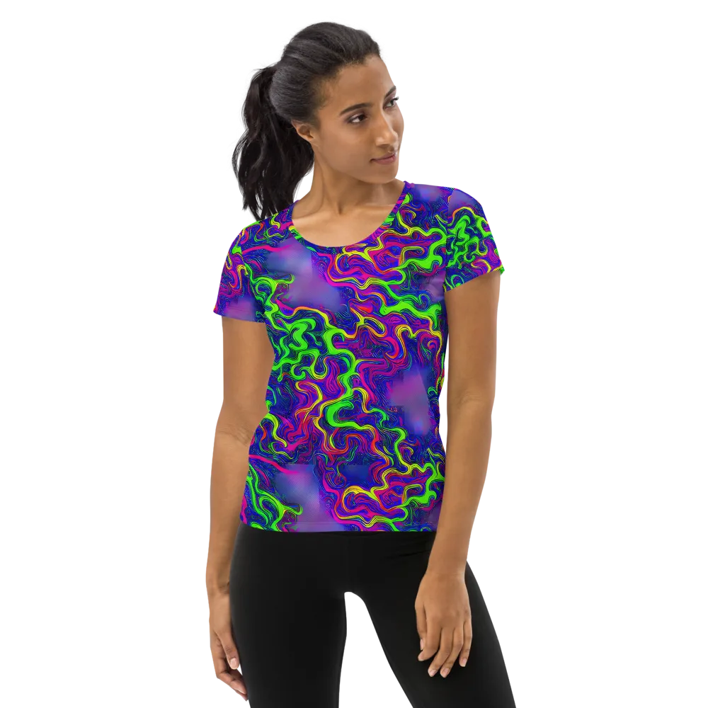 Electric Ribbons on Women's Athletic T-Shirt — Front