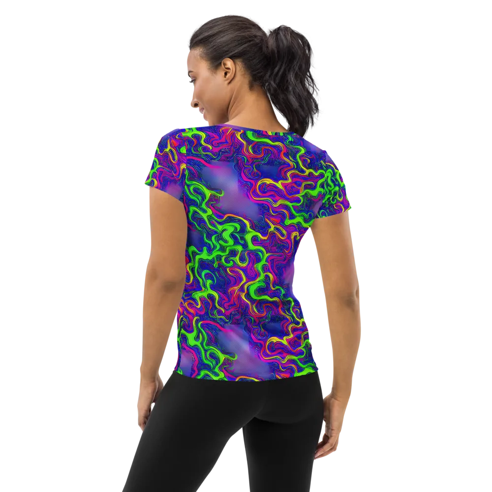 Electric Ribbons on Women's Athletic T-Shirt — Back
