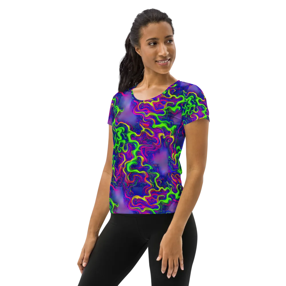 Electric Ribbons on Women's Athletic T-Shirt — Left