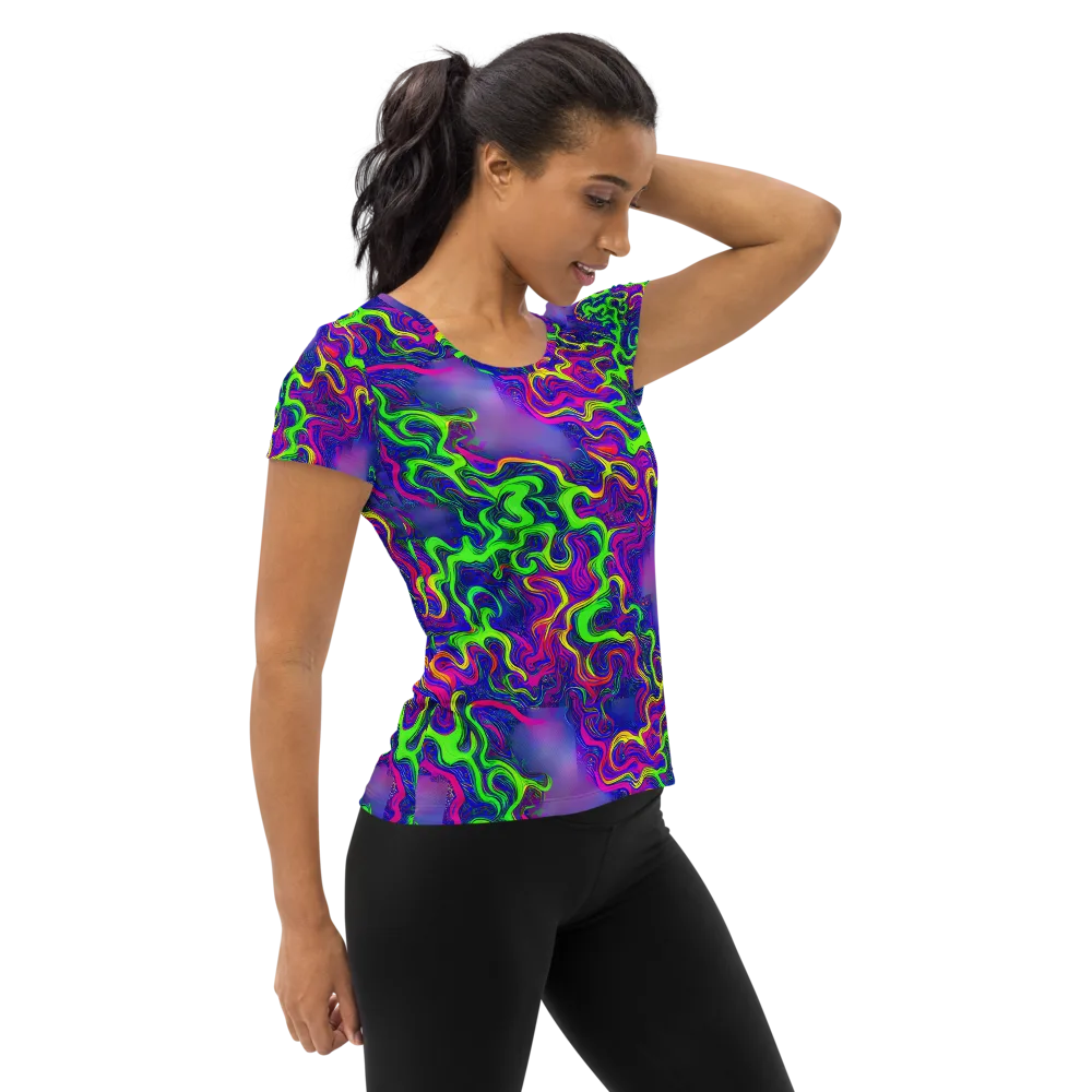 Electric Ribbons on Women's Athletic T-Shirt — Right