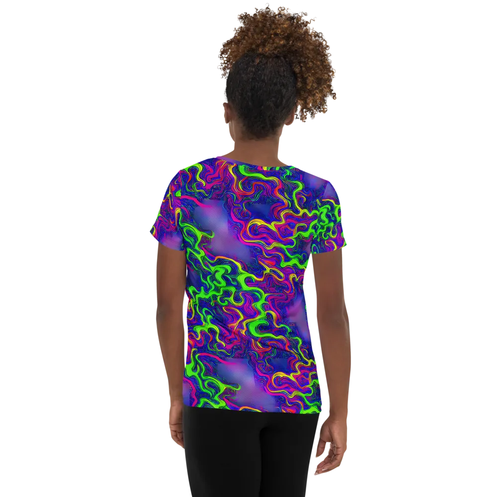 Electric Ribbons on Women's Athletic T-Shirt — Back