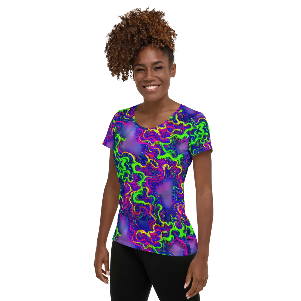 Electric Ribbons on Women's Athletic T-Shirt — Left