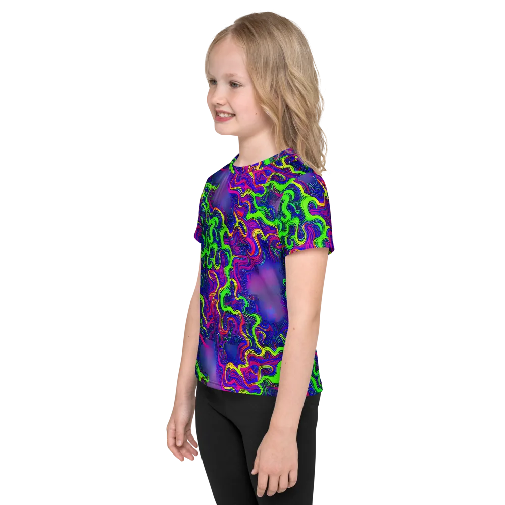 Electric Ribbons on Kids Crew Neck T-Shirt — Left