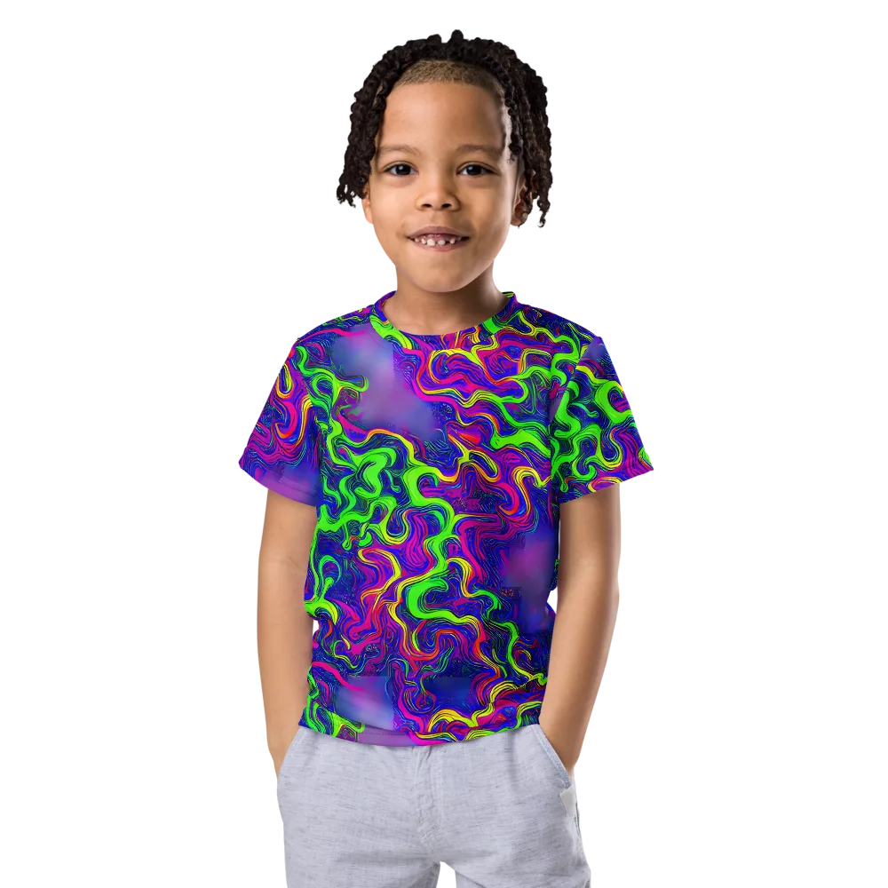 Electric Ribbons on Kids Crew Neck T-Shirt — Front