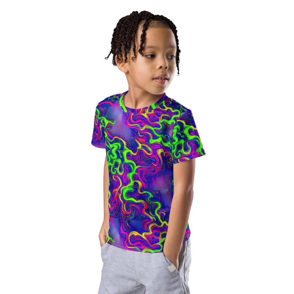 Electric Ribbons on Kids Crew Neck T-Shirt — Left Front
