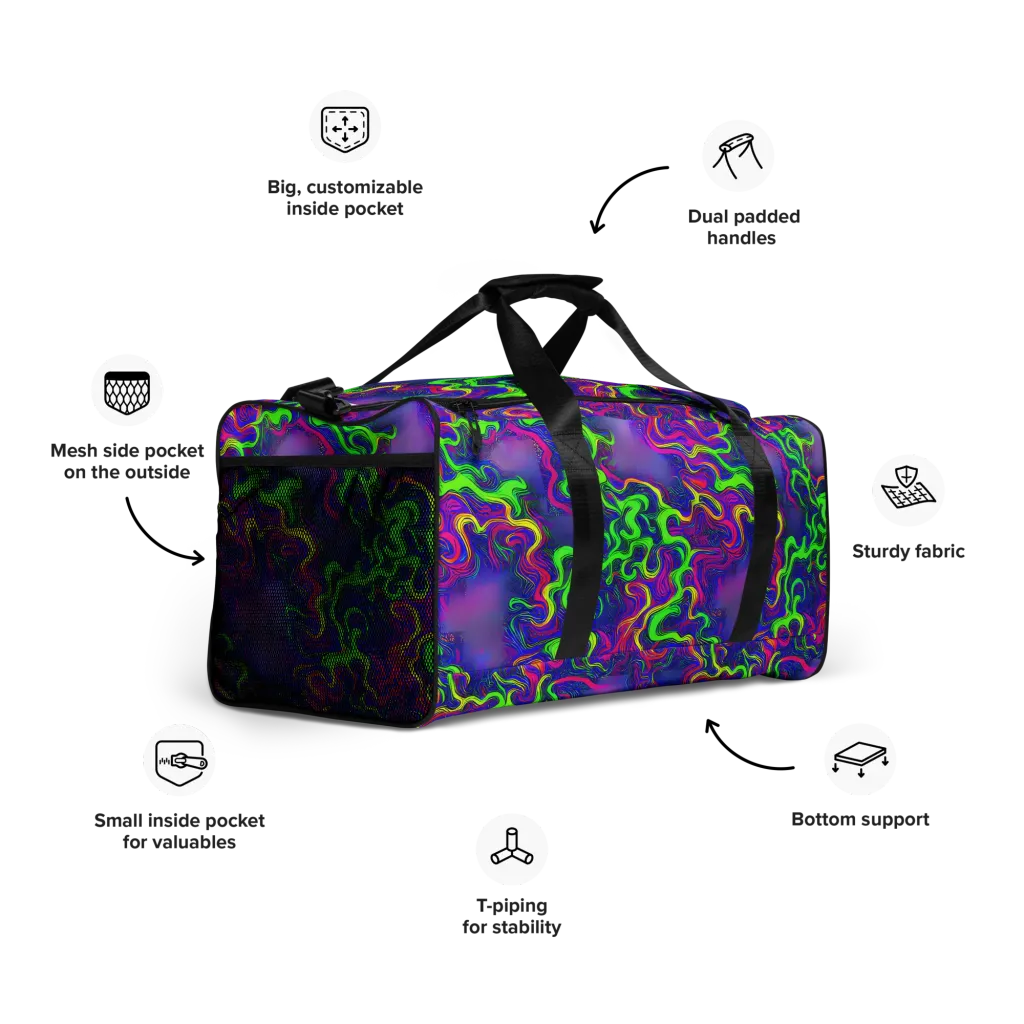 Electric Ribbons on Duffle Bag — Right Front