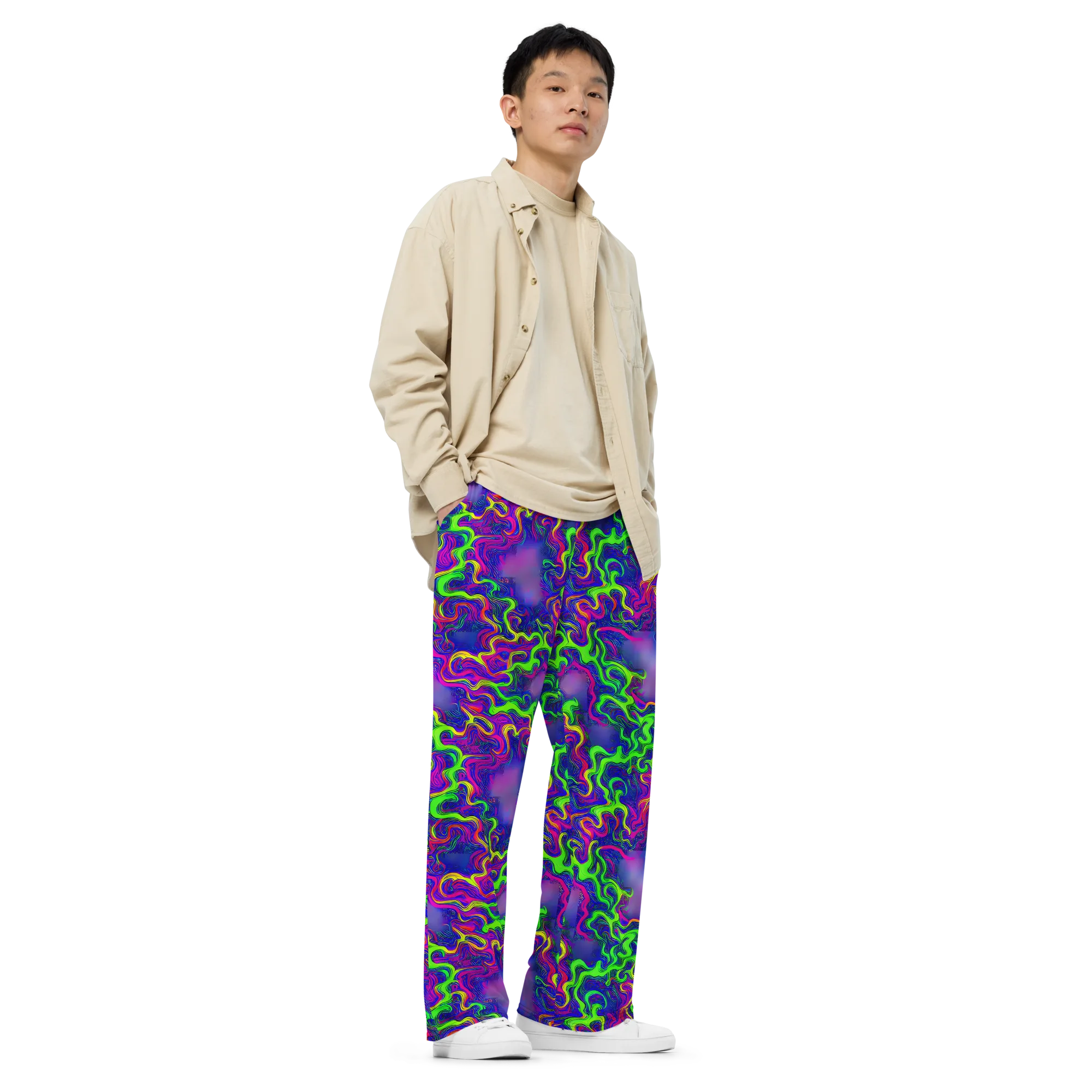 Electric Ribbons on Wide-Leg Pants — Right Front