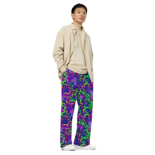 Electric Ribbons on a Wide-Leg Pants
