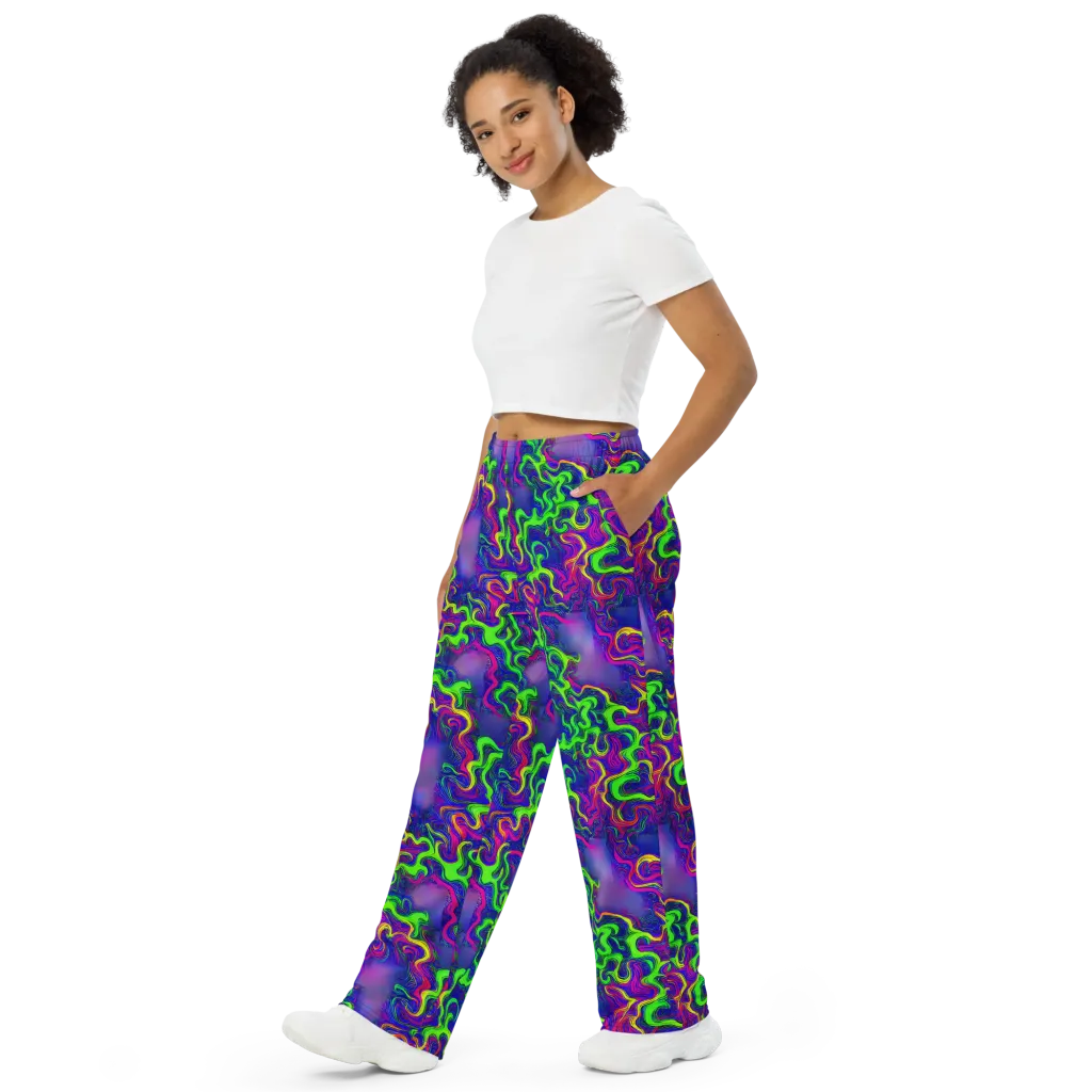 Electric Ribbons on Wide-Leg Pants — Left Front