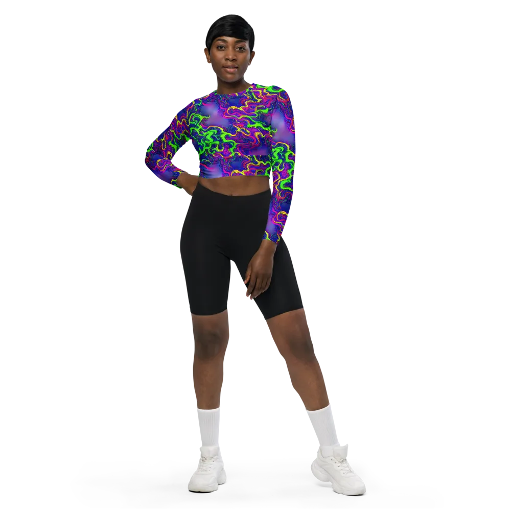 Electric Ribbons on Long Sleeve Crop Top — Front