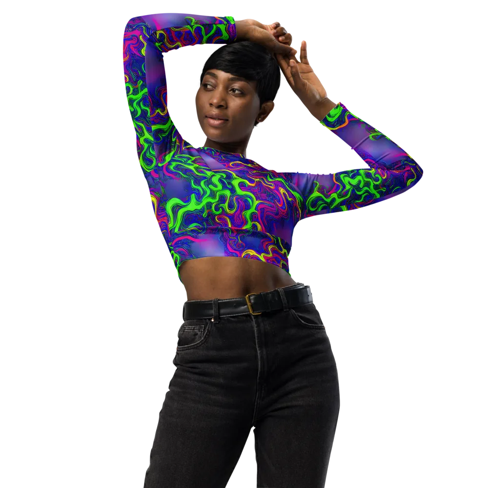 Electric Ribbons on Long Sleeve Crop Top — Front