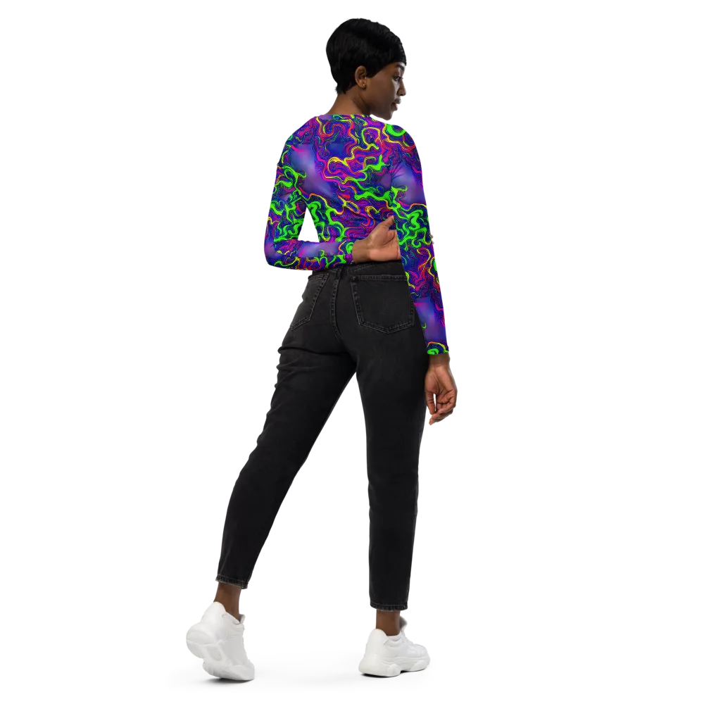 Electric Ribbons on Long Sleeve Crop Top — Right Back