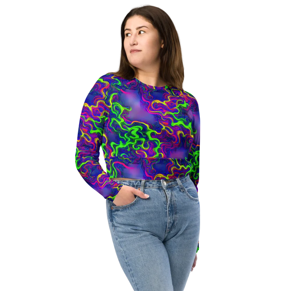 Electric Ribbons on Long Sleeve Crop Top — Front