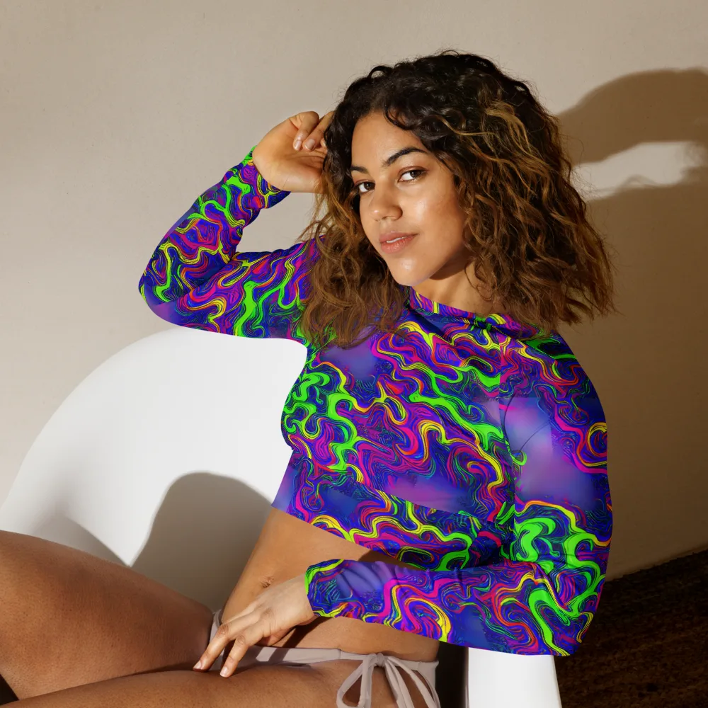 Electric Ribbons on Long Sleeve Crop Top — Left Front