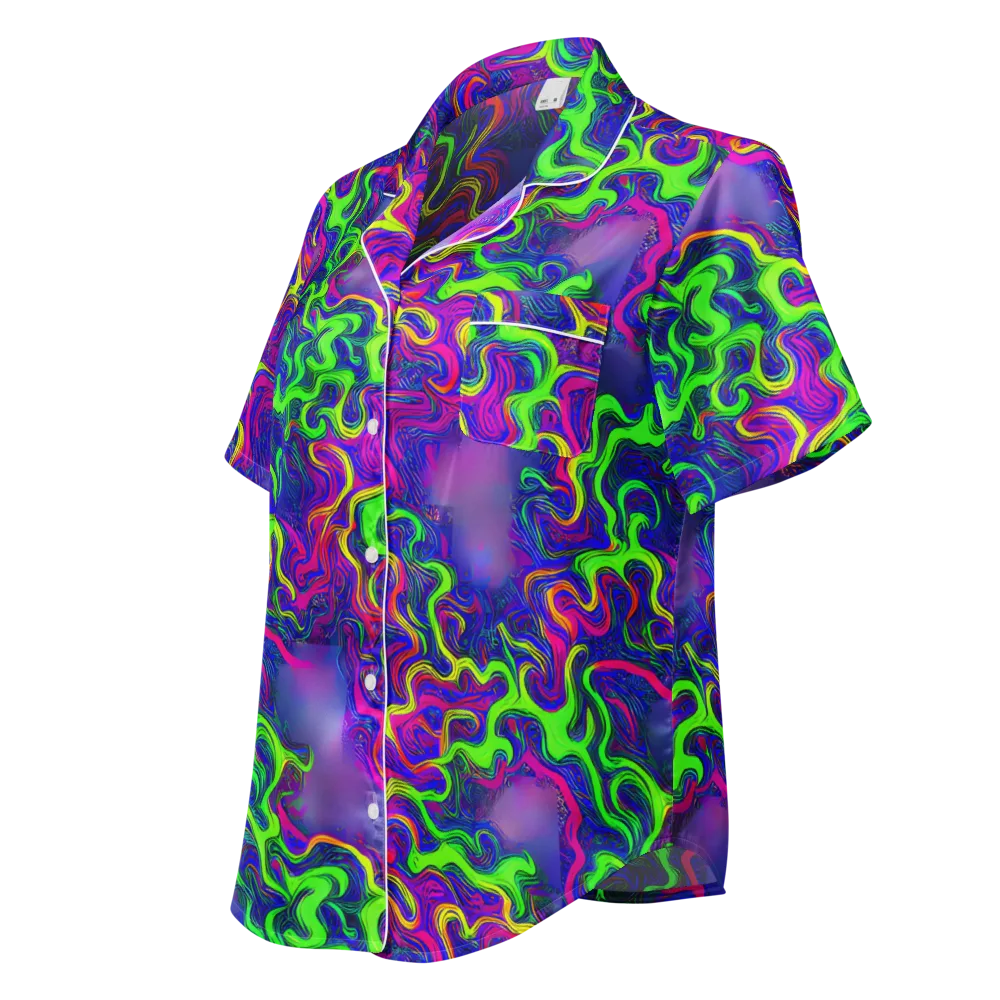 Electric Ribbons on Women's Short Sleeve Pajama Top — Left Front