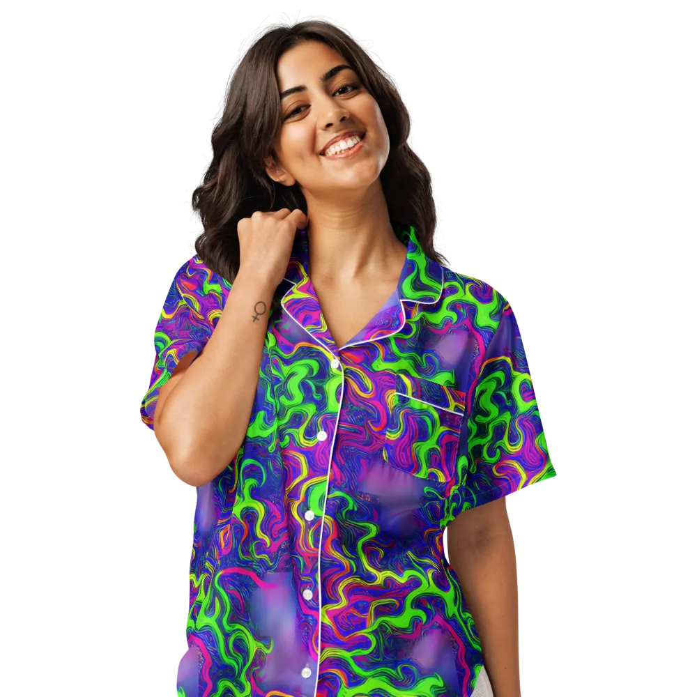 Electric Ribbons on Women's Short Sleeve Pajama Top — Front