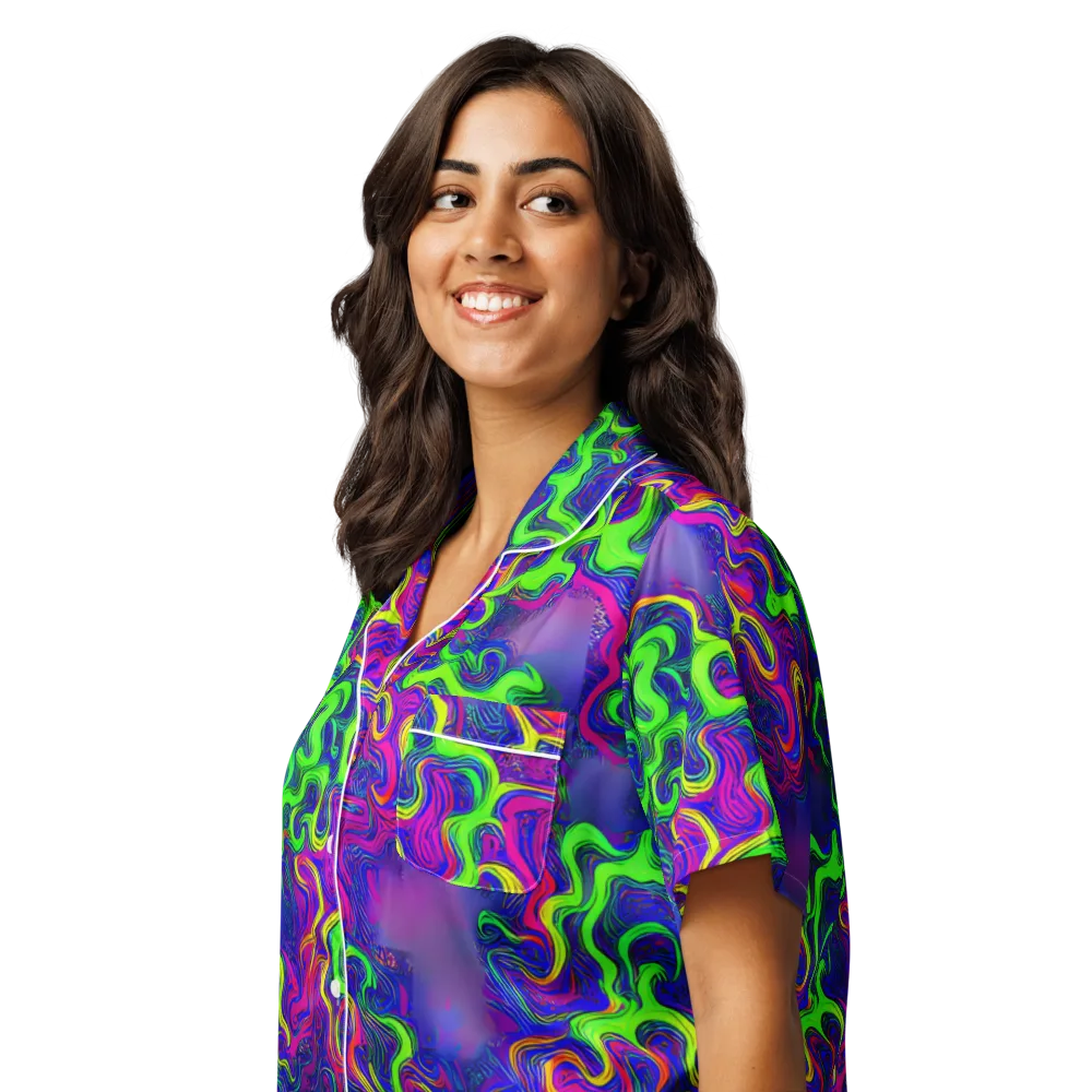 Electric Ribbons on Women's Short Sleeve Pajama Top — Left Front