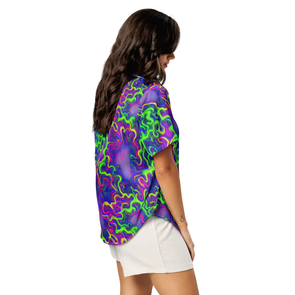 Electric Ribbons on Women's Short Sleeve Pajama Top — Right Back