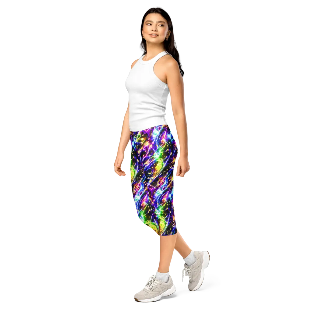 Prismatic Storm on Capri Leggings — Left Front