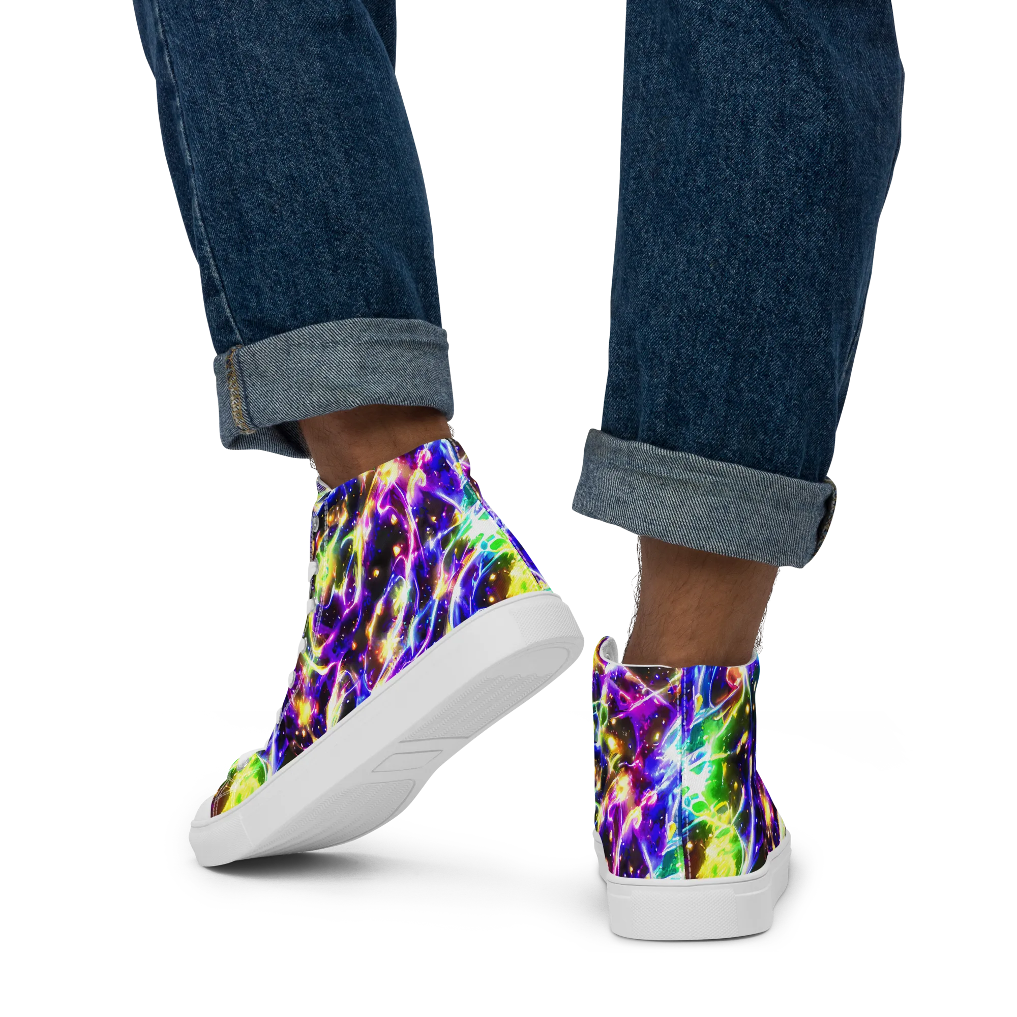 Prismatic Storm on Men's High Top Canvas Shoes — Back