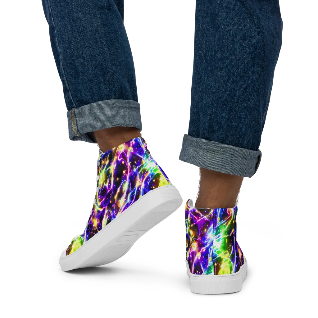 Prismatic Storm on Men's High Top Canvas Shoes — Back