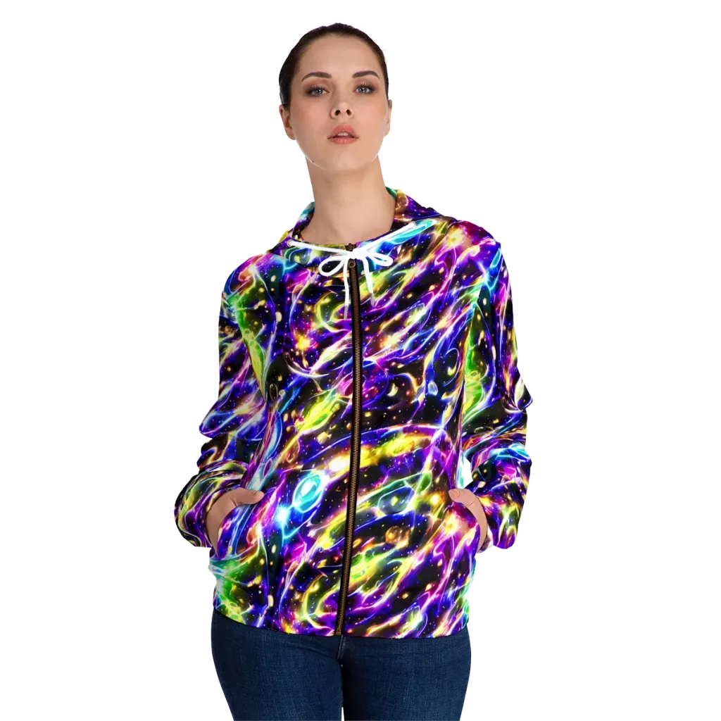 Prismatic Storm on Women's Full-Zip Hoodie — Front On Person
