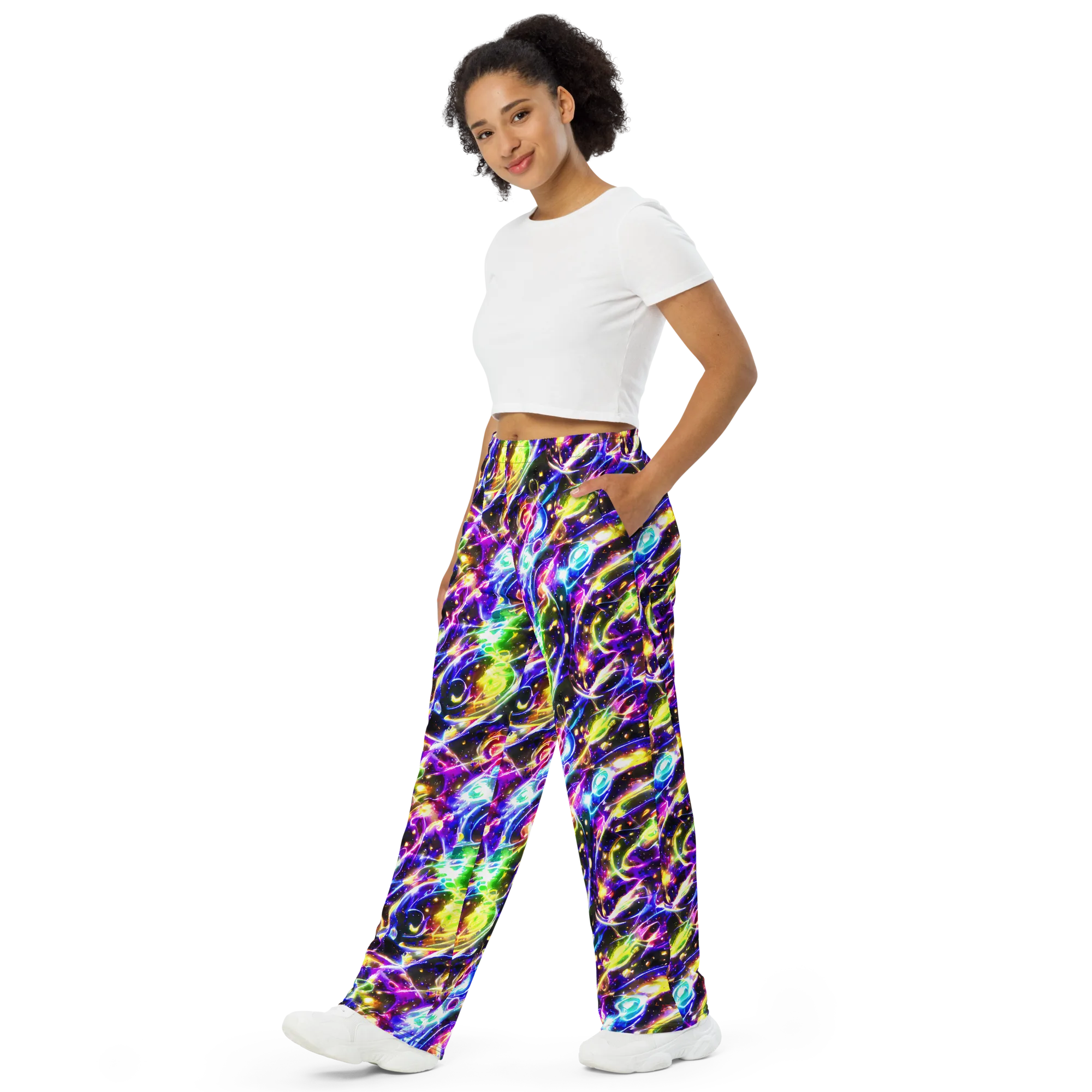 Prismatic Storm on Wide-Leg Pants — Left Front