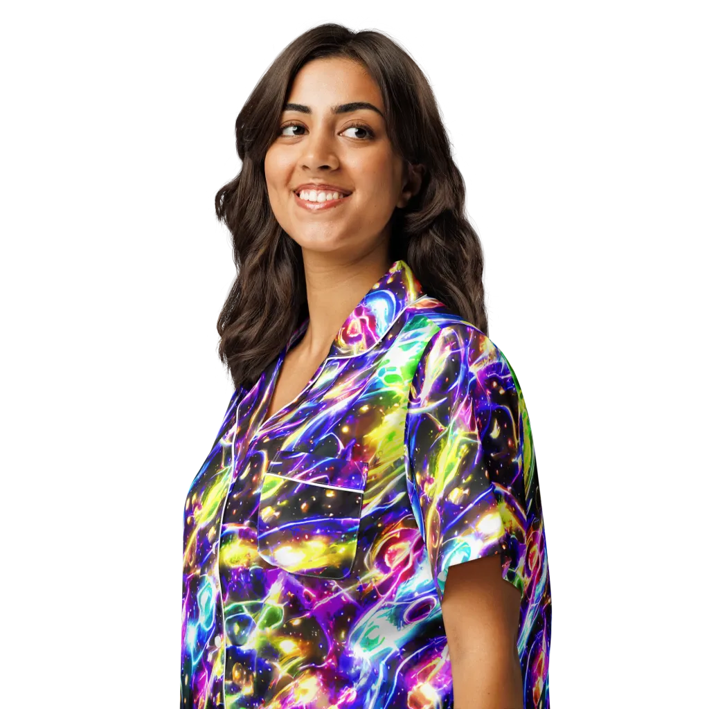 Prismatic Storm on Women's Short Sleeve Pajama Top — Left Front