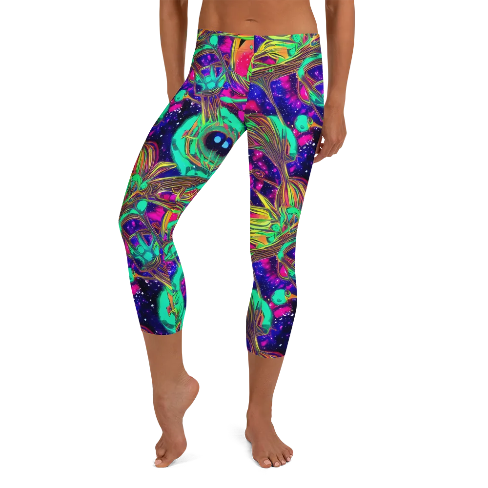 Neon Nebula Reef on Capri Leggings — Front