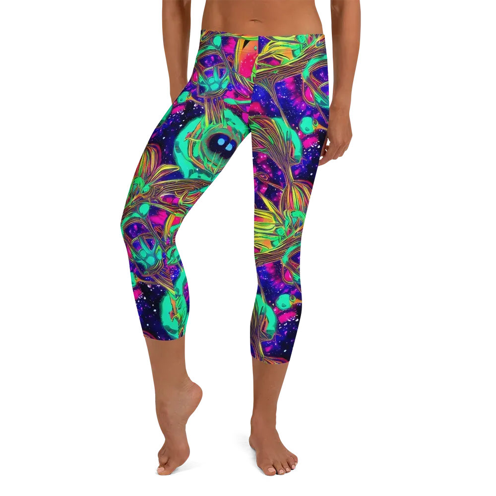 Neon Nebula Reef on Capri Leggings — Front