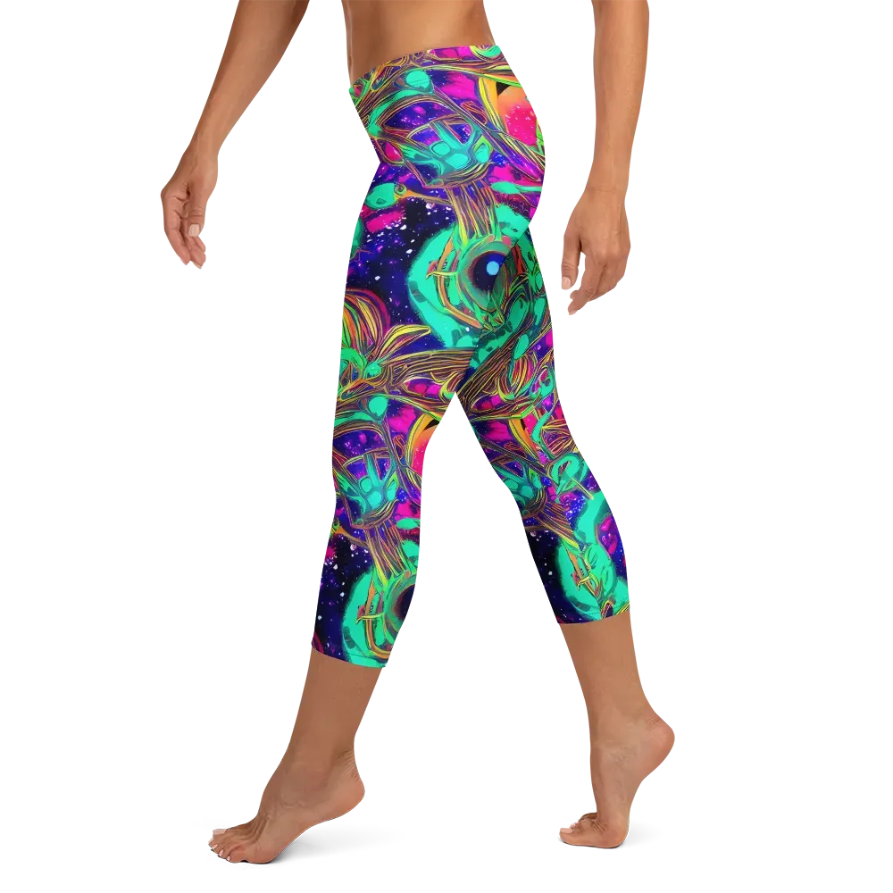 Neon Nebula Reef on Capri Leggings — Left