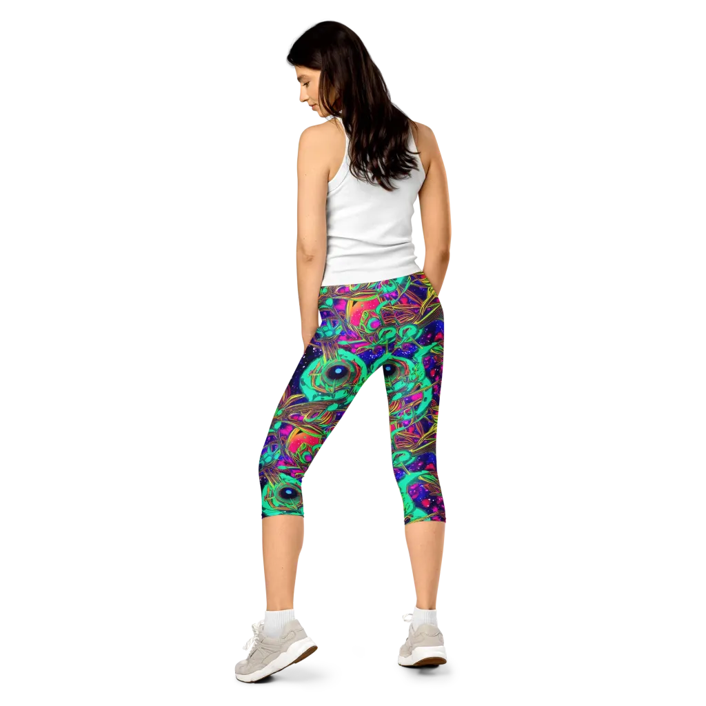 Neon Nebula Reef on Capri Leggings — Back