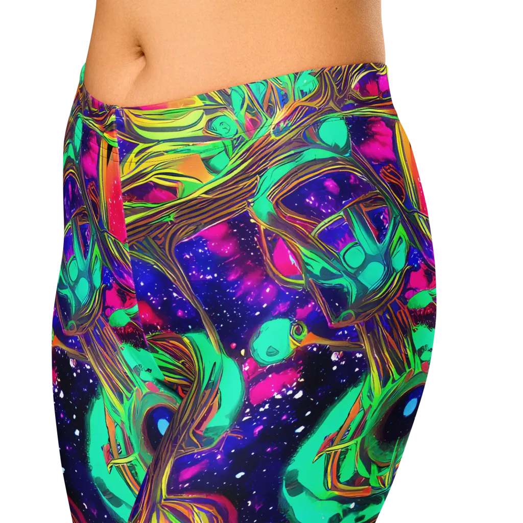 Neon Nebula Reef on Capri Leggings — Zoomed-in