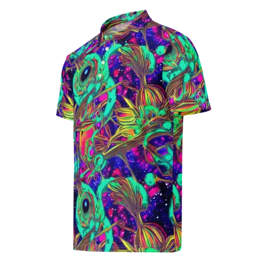 Neon Nebula Reef on a Men's Slim Fit Polo Shirt
