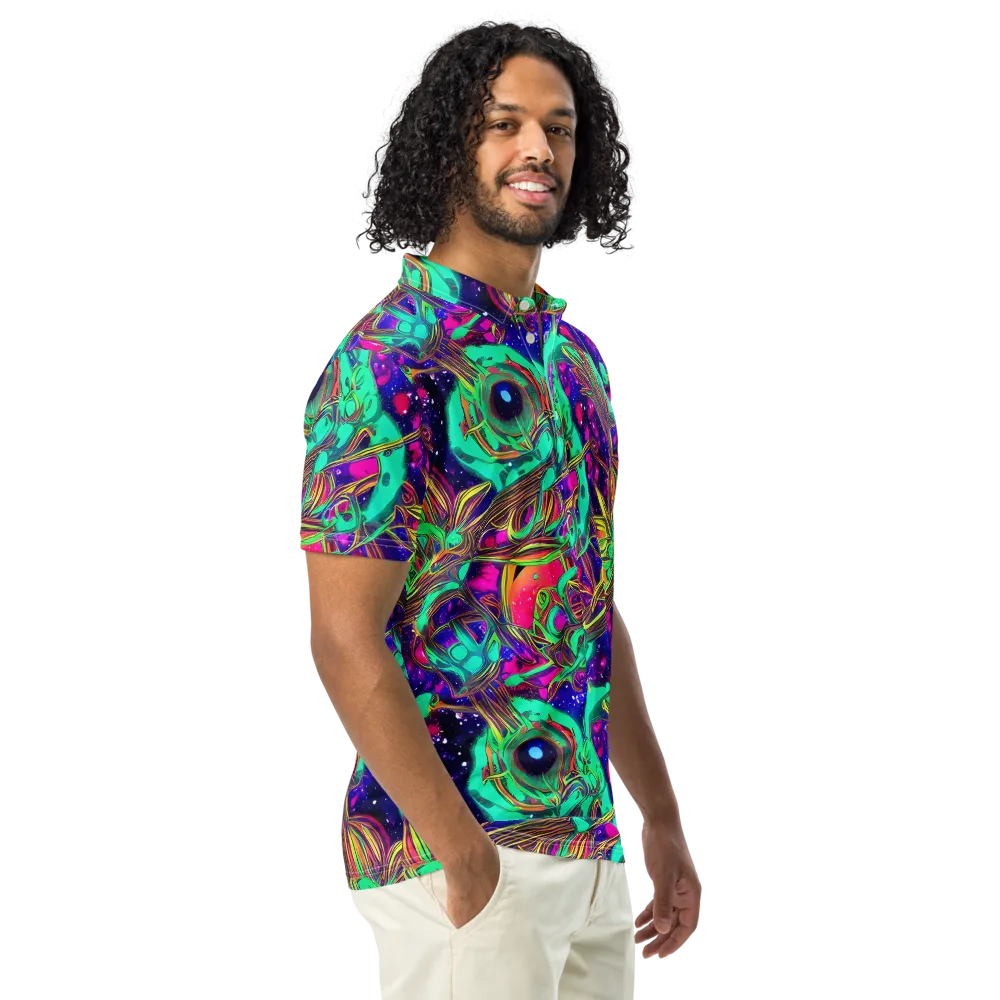 Neon Nebula Reef on Men's Slim Fit Polo Shirt — Right Front